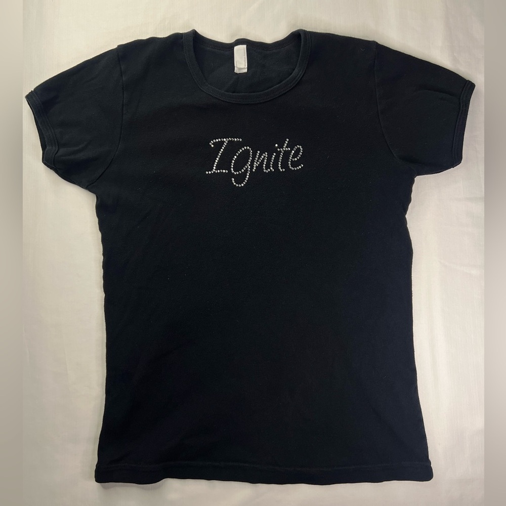Black T-Shirt with 'Ignite' Rhinestone Detail Size L